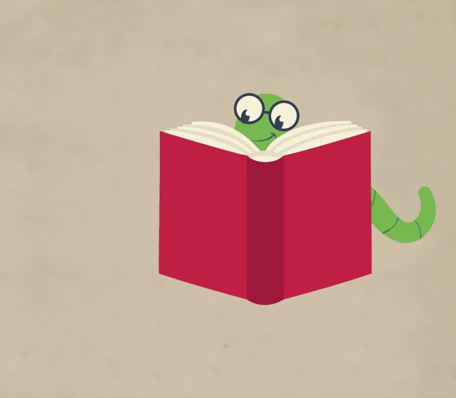 illustration of a bookworm reading a book