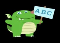 illustrated green dragon holding a sign